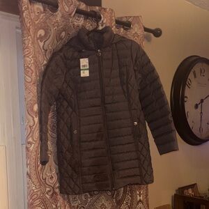 Women's Michael Kors Quilted Hooded coat - Charcoal. Hood is removable.